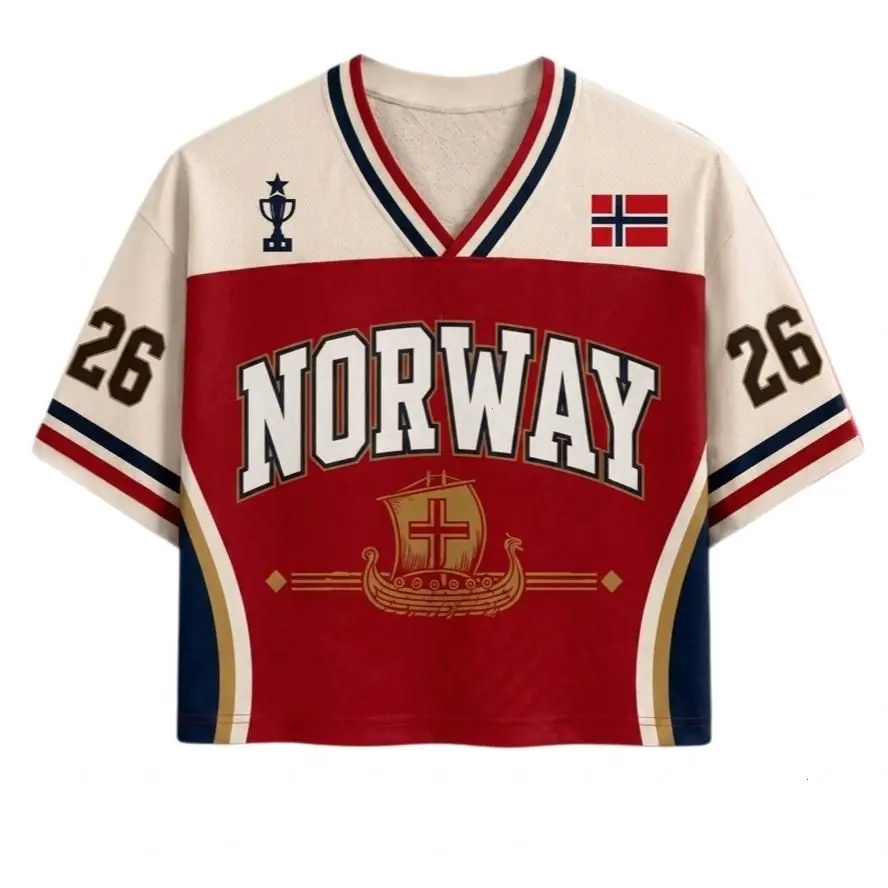 MESH Norway Soccer Crop Top Jersey, Norway Soccer Croptop Shirt, Norwegian Viking Heritage Soccer Jersey Gift for Fans Men Women