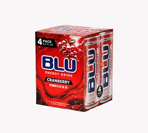 BLU Cranberry 4-Pack Energy Drink - Smooth Refreshing with B Vitamins B3 B6 B12 for Focus & Energy - 8.4 fl oz - Clean Energy Beverage