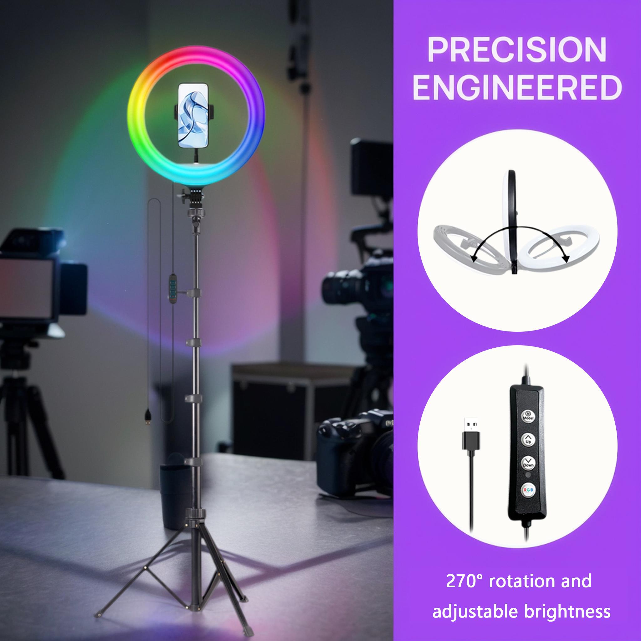 Adjustable LED Ring Light with 63-inch Tripod,10-inch RGB Fill Light ExtendableTripod, Sturdy, Durable, Easy to Store forMakeup/Live Stheaming/Photography Self-Portrait Light