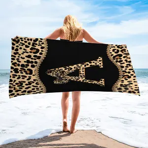 Y2K Style Leopard Zebra Print Initial A Beach Towel, Black Background with Bold Monogram Design, Lightweight Quick Dry Towel, Absorbent Quick Dry Sand Free Microfiber, Cool Girly Beach Pool Travel Camping Accessory