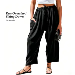 Womens Wide Leg Pants Oversize Casual Loose Fit Beach Palazzo Harem Pants with Pockets Vacation summer outfits Womenswear