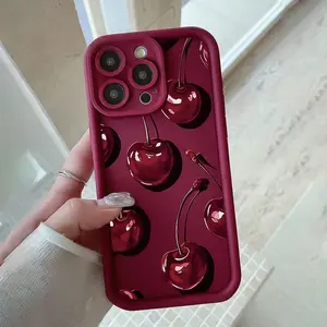 High Bamboo Wine Cherry Print Phone Case for iPhone 17 16 15 14 13 12 11 Pro Max XS XR Xsmax, Creative Fashion Design, Unisex Gift