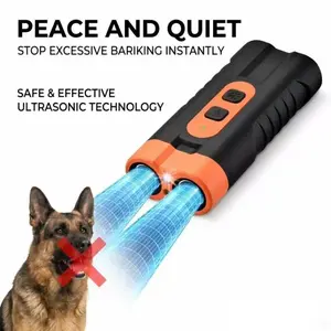 Ultrasonic Dog Bark Stopper, Rechargeable Compact Safe Training Correction Tool with Dual Emitters, 50ft 25KHz Security Device with Flashlight for Indoor and Outdoor Use