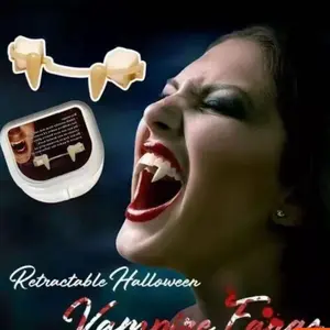 Retractable Halloween Vampire Fangs PVC Denture Teeth Props White for Costume Accessories