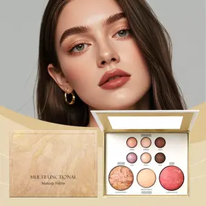 AMZ Gold-Infused Multi-Use Makeup Palette: Eyeshadow, Contour, Blush, Highlighter, Under-Eye Brightening — One Palette for Complete Makeup Looks