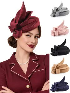 Women's Wool Blend Beret Hat, Tea Party Hat, Floral Decorative Hat, Wedding Cocktail Flower Hat, Elegant Ladies Accessory