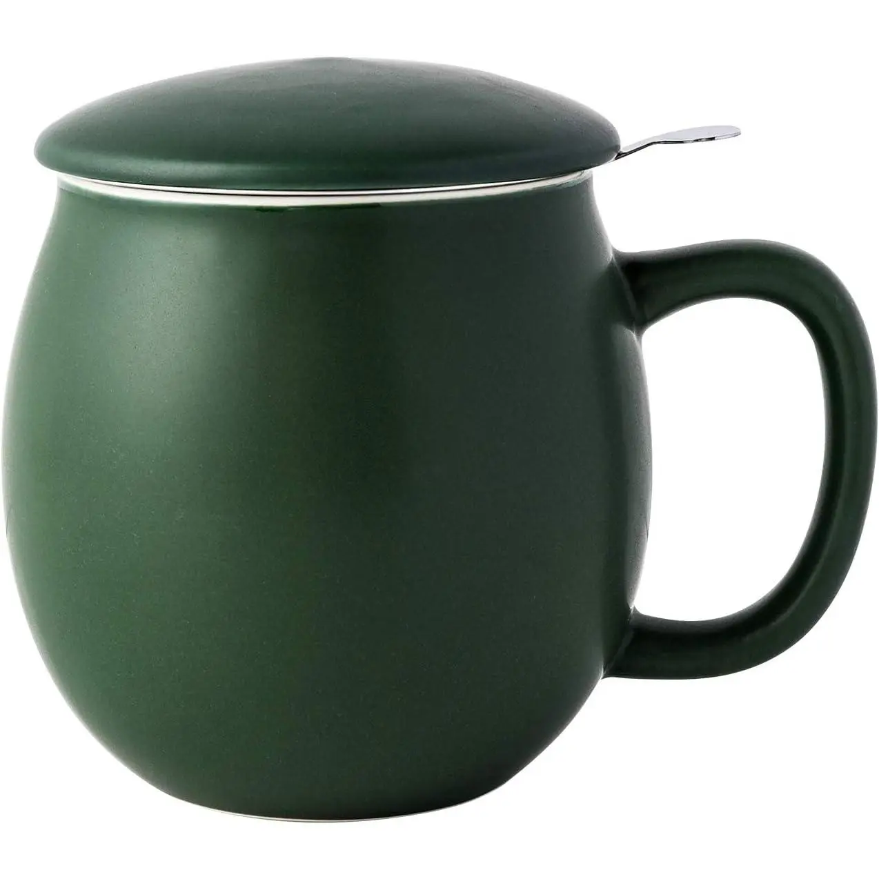 Matte Green Ceramic Teacups with Infuser and Lid (12-Pack) - Loose Leaf Tea Steeping Mugs, Home Office Gift for Tea Lovers