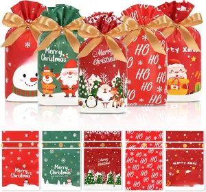 [USA Stock] -  50pcs Christmas Treat Bags Drawstring, 5.8x9x2.4inch Small Christmas Gift Bags for Holiday Goodie Candy Cookie gift giving