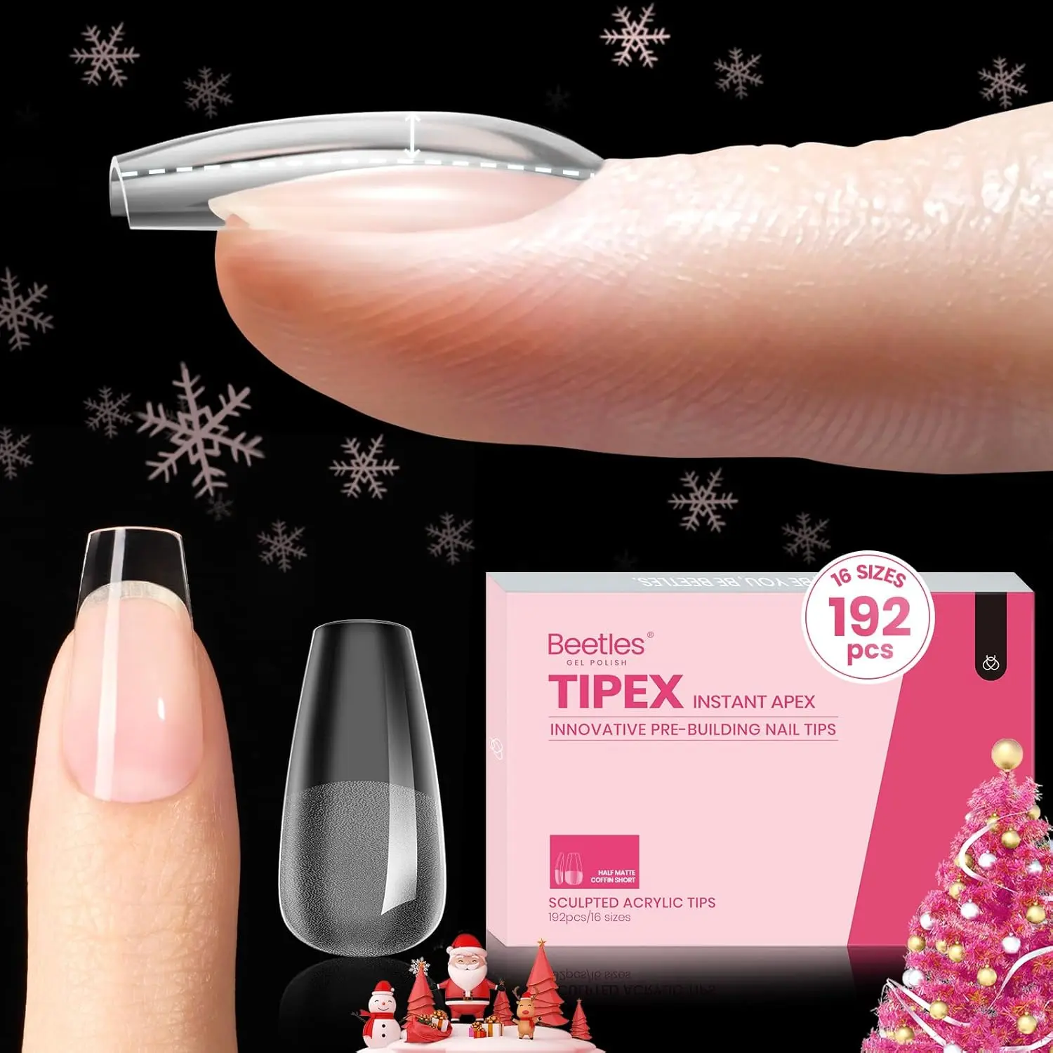 Beetles 192 Pcs Pre-Etched Pre-Building Strong Thick Fake Nails, Nail Extension with Stiletto Almond Square Coffin Oval Styles, Decorative Beauty Products DIY Gift for Women