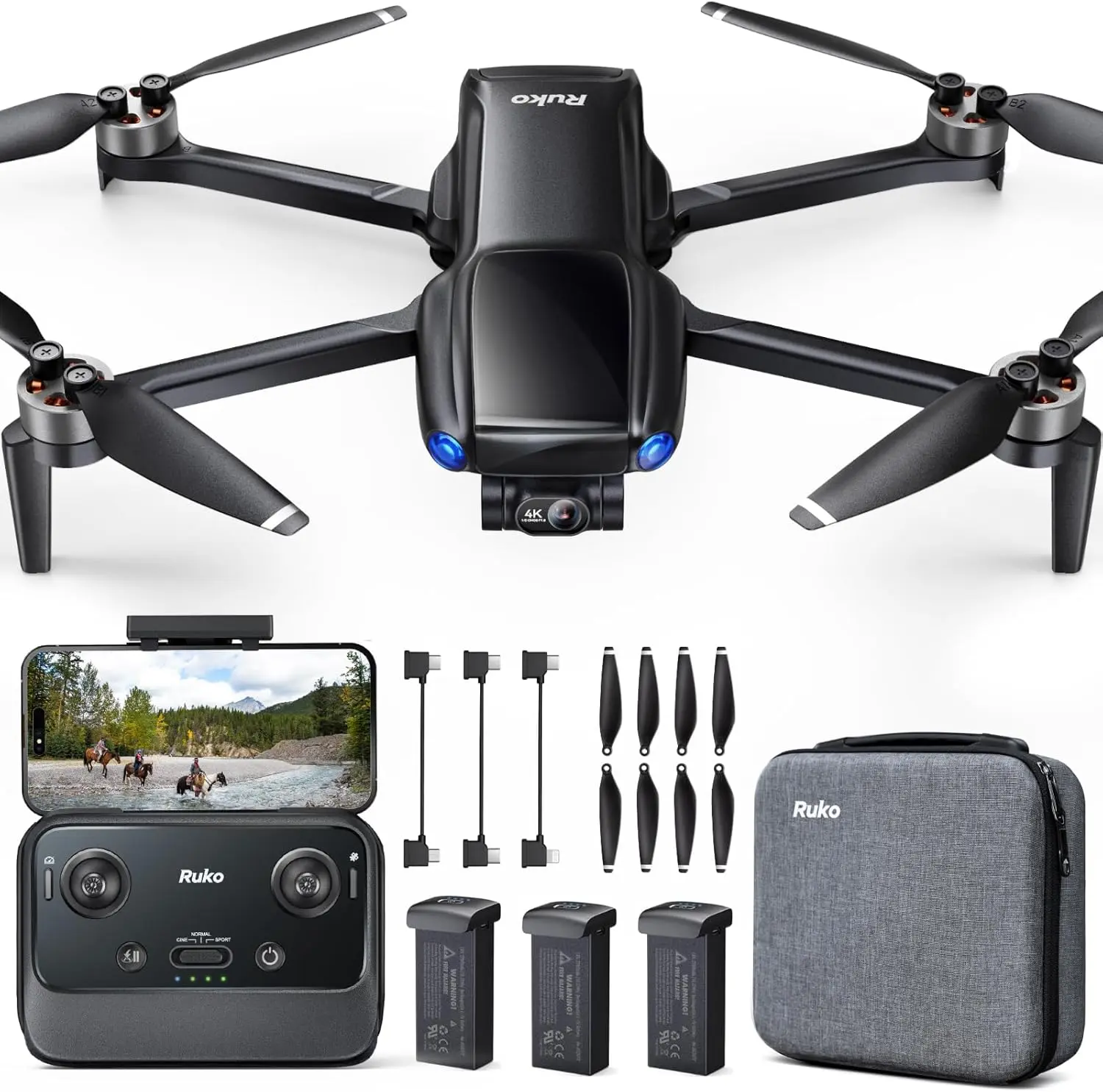 Ruko U11MINI 4K, Drones with Camera for Adults 4K Video 8K Photo, Under 249g, 3-Axis Gimbal EIS, 20000ft Transmission, AI Takeoff/Landing, Auto Return, GPS with Beeper, Beginner (96-Min Flight)