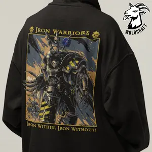 Iron Warriors Graphic Hoodie, Wargames Pullover, Traitor Legion Unisex Sweater, Dark Sci-Fi Apparel, Gamer Gift 50%Cotton Fabric