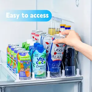 Refrigerator Beverage Organizer, Soda Can Organizer with Automatic Push-Pull Slide, Adjustable Width, Beer, Cans and Water Bottle Organizer