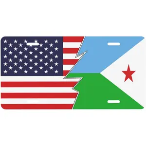 Flag of Djibouti and America License Plate for Front of Car Sign License Plates 6x12 Inches Metal Car Plates Tag Vanity Novelty Car Decor Tag