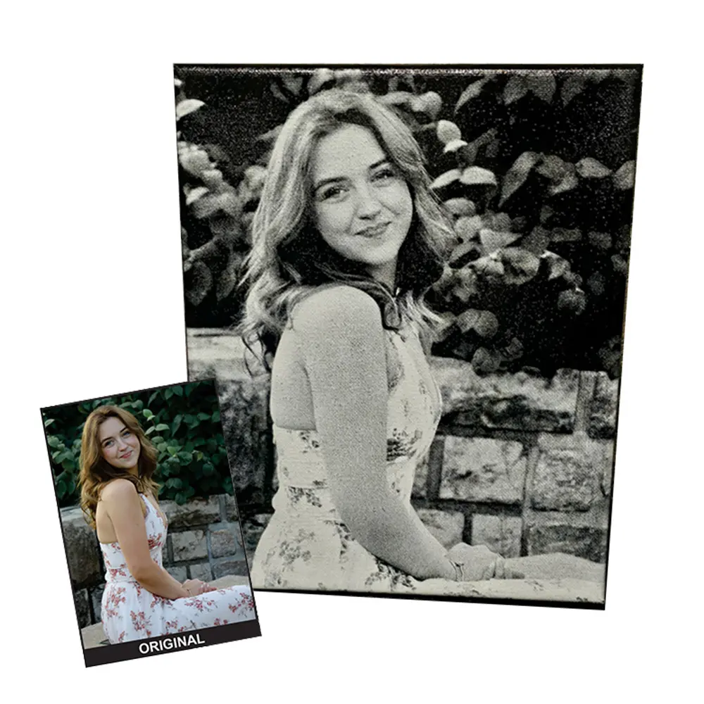 Custom Photo Engraved Art Personalized Memorial Portrait Pet or Loved One Keepsake Wall Decor Laser Engraved Canvas Handmade High Contrast Portrait