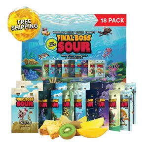 Final Boss VIP Tropical Sampler Pack - Sour Candy - 18 Pouches of Mango, Kiwi, Pineapple - 3 Level Sour Challenge