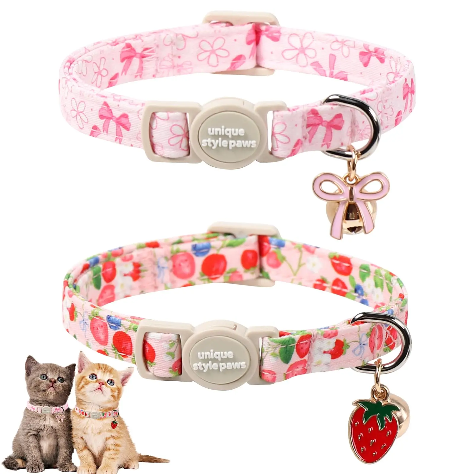 Pink Flower Kitten Collar with Bow, Bell & Heart Breakaway Buckle – Adjustable Cute Cat Collar, Ideal Gift for Boy & Girl Cats tiktokshopbacktoschool