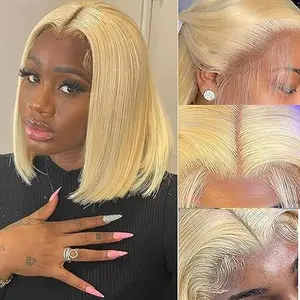 613 Bob Wig Human Hair Clean Healthy Human Hair 13x4 HD Transparent Lace Front 180 Density Pre Plucked With Baby Hair Glueless Short Straight Bob Wig 12 Inch