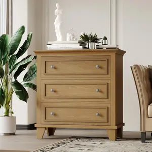 Brown 3-Drawer Dresser, Wide Wood Chest with Vintage Handles, Modern Storage Cabinet for Bedroom or Living Room