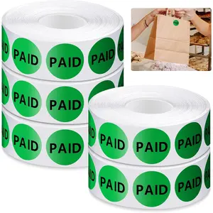 5 Rolls 5000 count Paid Stickers Retail 1 Inch Round Self Adhesive Thank You for Your Purchase Retail Labels Circle Paid Stickers for Supermarket  Store Supplies, Bright Fluorescent Green