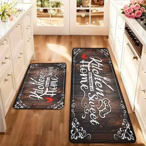 2-Piece Kitchen Rug Set, Washable Non-Slip Low-Profile Floor Mats, Ideal for Kitchen Laundry Room & Hallway Home Decor Spring Summer, Kitchen Runner Rug