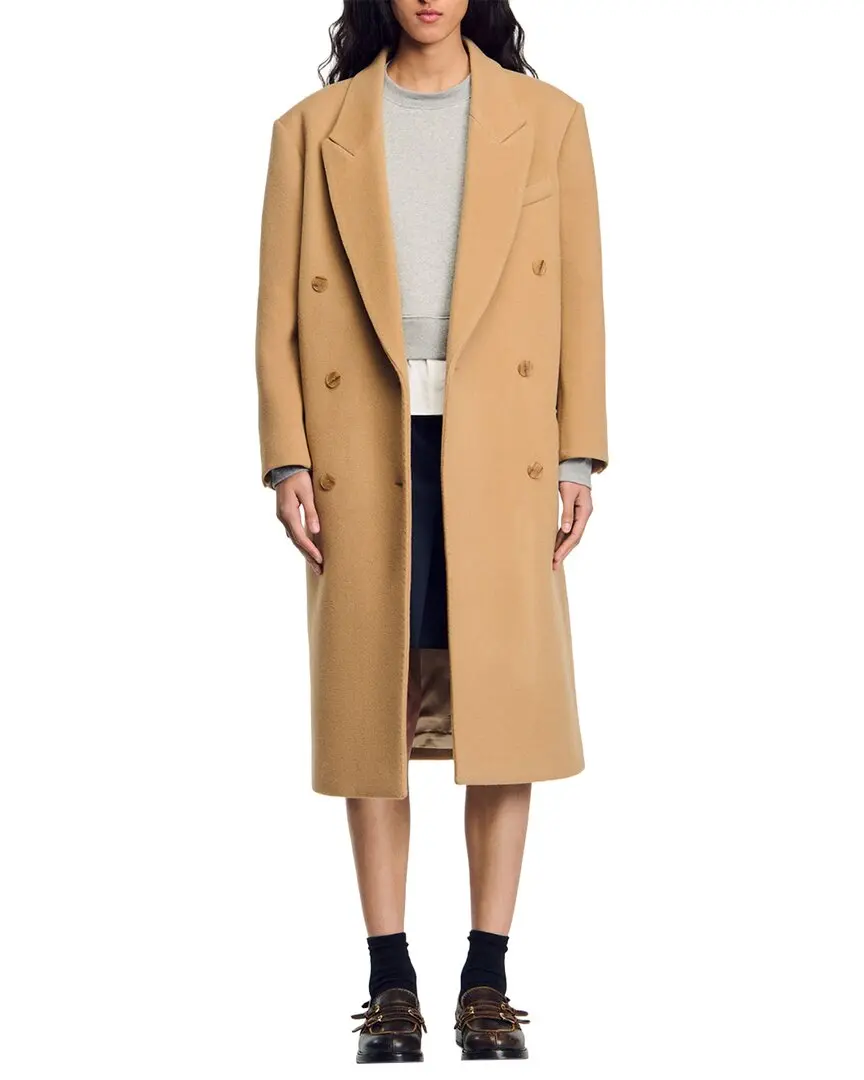 Sandro Oversize Long Wool Blend Coat