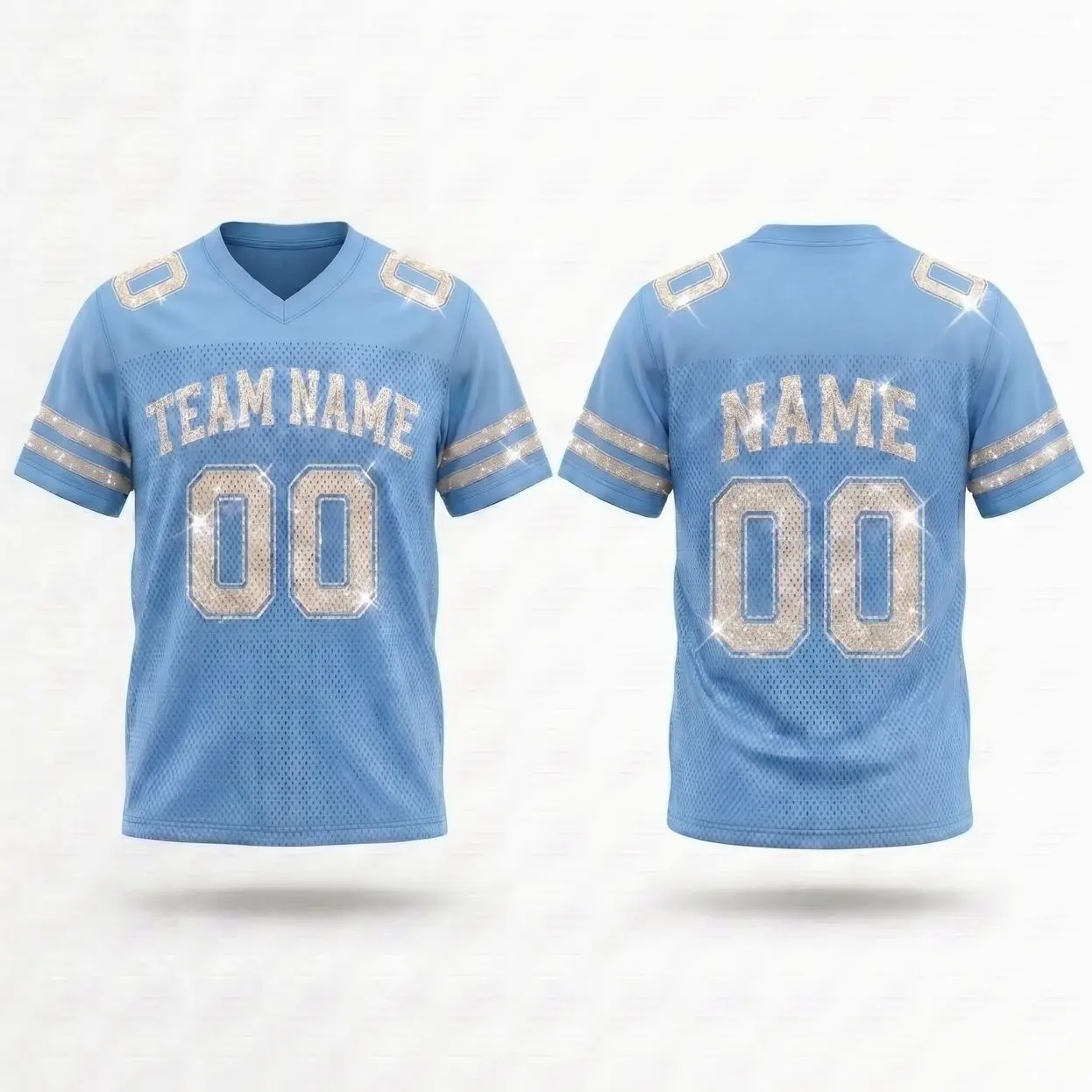 Personalized Team Name & Number Light Blue Blink Football Jersey Spandex mix Mesh (Real Photos Included)
