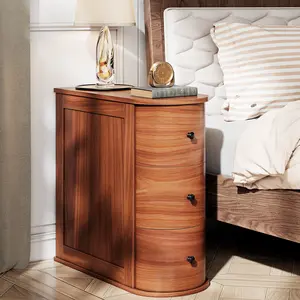 Walsunny Wood End Table with 3 Drawers Sofa Side Table No Assembly Required Vintage Slim Nightstand Bedside Table for Bedroom