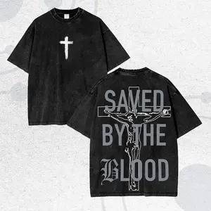 Vintage Washed Saved By The Blood Cross T-Shirt, Christian Faith Jesus Crucifix Graphic Tee, Christian Gift