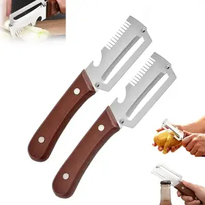 2PCS Wooden-Handled Vegetable & Fruit Peeler - Stainless Steel Blade with Built-In Bottle Opener, Ergonomic Kitchen Tool, For Vegetables or Fruits that Need to Be Peeled