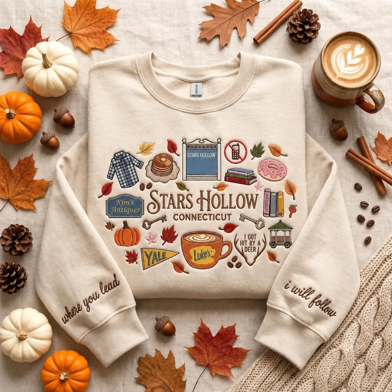 Connecticut Embroidered Sweatshirt, Autumn Coffee Fall Crewneck, Bookish Pumpkin Shirt, Small Town Inspired Gift
