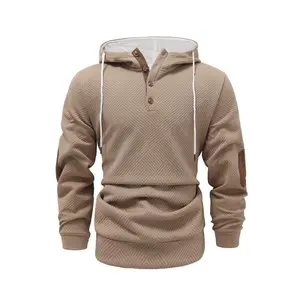 Men's knitted hooded sweatshirt with button up drawstring design, comfortable and casual warm sweatshirt for autumn and winter, daily casual wear, outdoor sports, autumn and winter men's sports hooded sweatshirt.