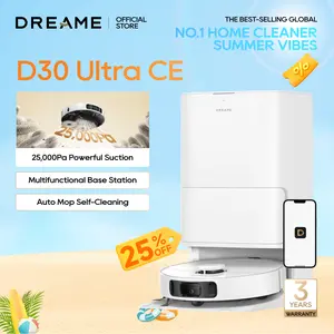 DREAME D30 Ultra CE Robot Vacuum and Mop with Auto Dust Emptying, 25,000Pa Suction, 0.41in Mop Lifting, Multifunctional Base Station, Mop Self-Washing, Smart Obstacle Avoidance, White