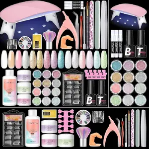 Acrylic Nail Kit for Beginners with Everything Nude Pink Clear Acrylics Powder with u v Light Glitter Decorations Professional Nails Kit Acrylic Set Gift for Women