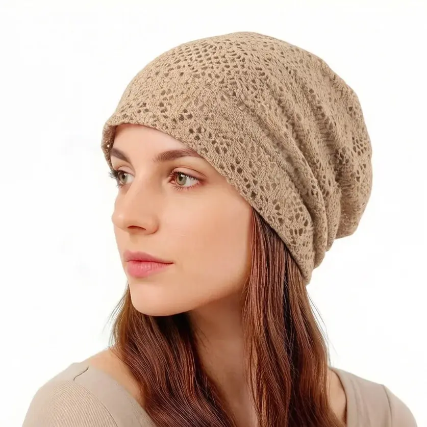 Women's Knitted Lace Lightweight Slouchy Hat Spring Summer Breathable Elegant Design Beanie For Lady Outdoor Casual Outfits