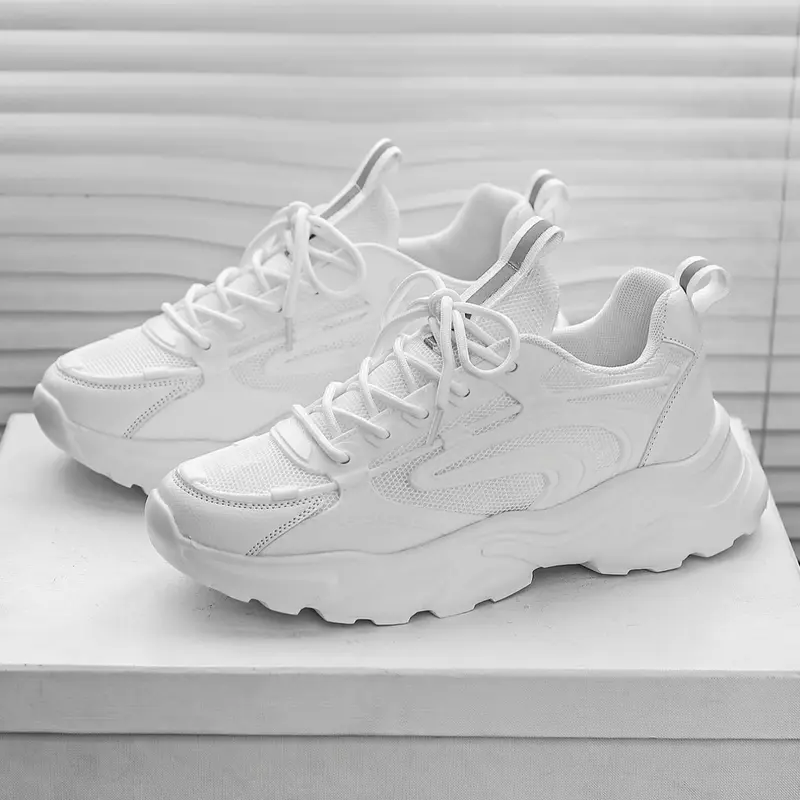 Men's Fashionable Patchwork Lace Up Low Top Sneakers, Casual Comfortable Breathable Running Sports Shoes, Male All-match Round Toe Chunky Sneakers for Daily Life, Trendy Running Shoes, Sporty Running Shoes