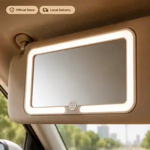 Portable LED Car Makeup Mirror, USB Rechargeable, Touch Control for Car Sun Visor，Tri‑Color LED Auto Vanity Mirror, Rechargeable & Touch Dimmable