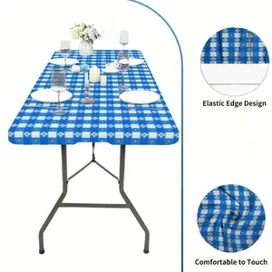 VBXNT 2PCS Stretch Fabric Table Top Cap Cover, Multiple Pattern Designs, fit Folding Table 6 ft (30 x 72 inch), Table Covers Washable Elastic Universal Rectangle Tablecloth Protector for Indoor Outdoor Party, Picnic, Event, Wedding, Banquet