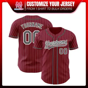 Personalized Custom Crimson White Pinstripe Steel Gray Baseball Jersey, Printed Name Number Logo Softball Jersey, Back To School Shirt