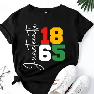 Women's Oversized Baggy Short-Sleeve Cotton Basic T-Shirt - Juneteenth 1865 African American Freedom Day Black History Celebration Tee