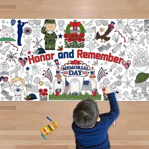 OHOME Memorial Day Giant Coloring Poster/Tablecloth - Memorial Day Decorations - 30 X 72 Inches Jumbo Coloring Banner Crafts Gifts Activities Accessories Decor Party Decorations