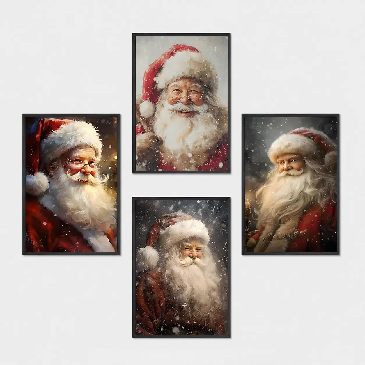 Santa Claus portrait poster, vintage and warm Christmas wall decoration painting, rural style winter holiday decoration home decoration suitable for bedroom use