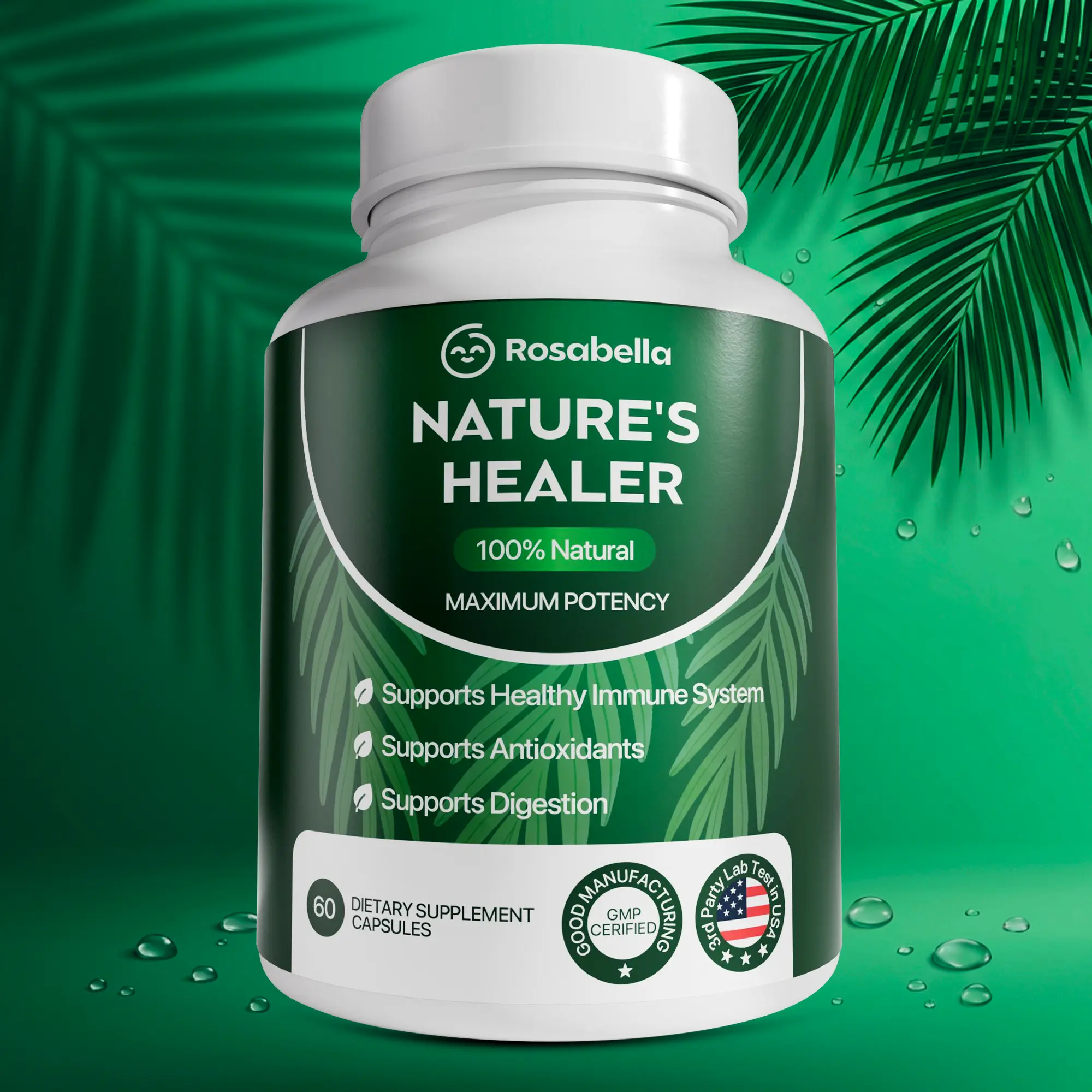 Rosabella Natural Healer – Organic Superfood Immune & Digestive Support – 60 Capsules – Plant-Based Supplement for Detox, Bloating Relief, and Gut Wellness for Women & Men