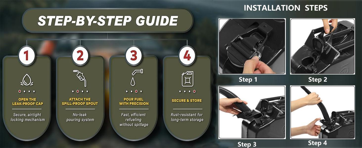 Ubesgoo 5L/10L/20L Fuel Can, Portable Jerry Gas Can with Flexible Spout System, Rustproof ＆ Heat-resistant Steel Fuel Tank for Cars Trucks Equipment Bottles OrganiserVersatile Water and Liquid Container for Cars, Trucks, Motorcycles