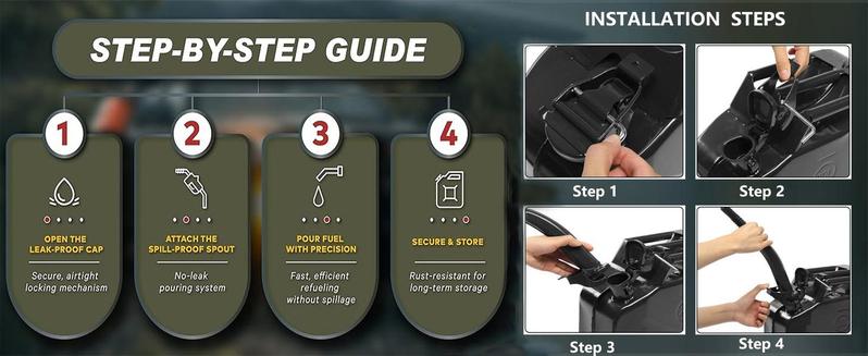 Ubesgoo 5L/10L/20L Fuel Can, Portable Jerry Gas Can with Flexible Spout System, Rustproof ＆ Heat-resistant Steel Fuel Tank for Cars Trucks Equipment Bottles OrganiserVersatile Water and Liquid Container for Cars, Trucks, Motorcycles