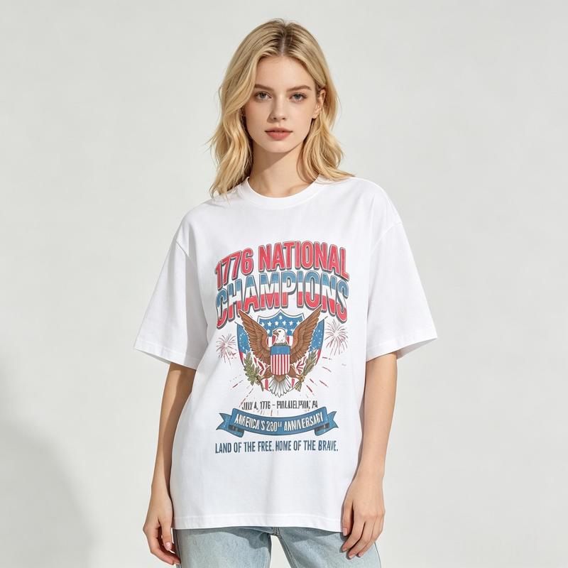 Women's Comfort Colors 1776 4th of July Graphic Print Cotton T-Shirt - America 250th Anniversary Crew Neck Short Sleeve Beach Top, Breathable Fitted Cut Fabric Casual Outfit, Perfect Gift for Women