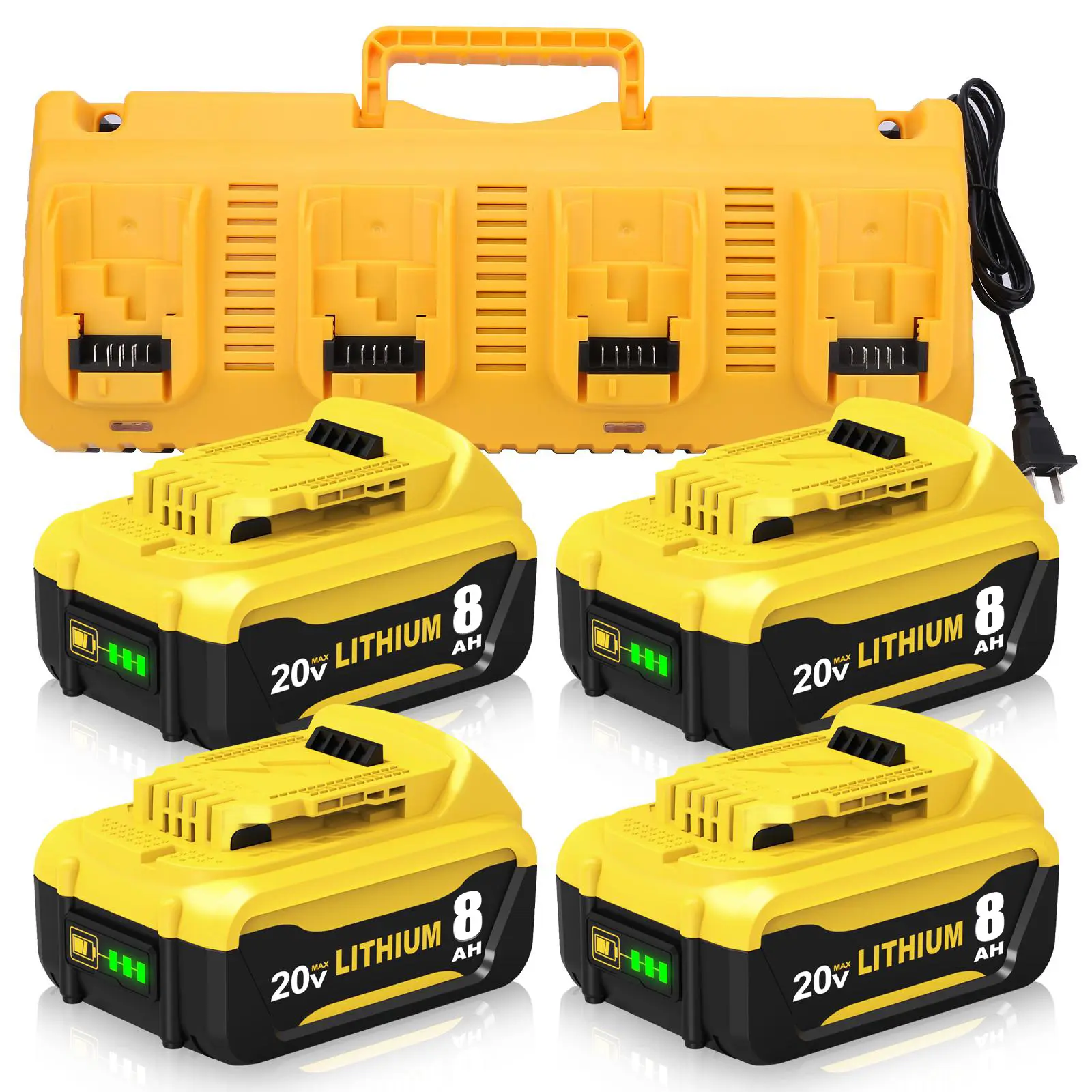 4-Pack Lithium Replacement Batteries for Dewalt 20V Max, 3.0Ah-8.0Ah High Capacity, No Memory Effect, LED Status Light Saves Guesswork, Compatible with DCB203 Cordless Power Tools & Dewalt Charger