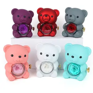 Flip Surprise Preserved Rose Jewelry Box | Cute Hugging Teddy Bear Decor | Valentine’s Day Gift for Her | Perfect for Anniversary Birthday Mother’s Day Graduation