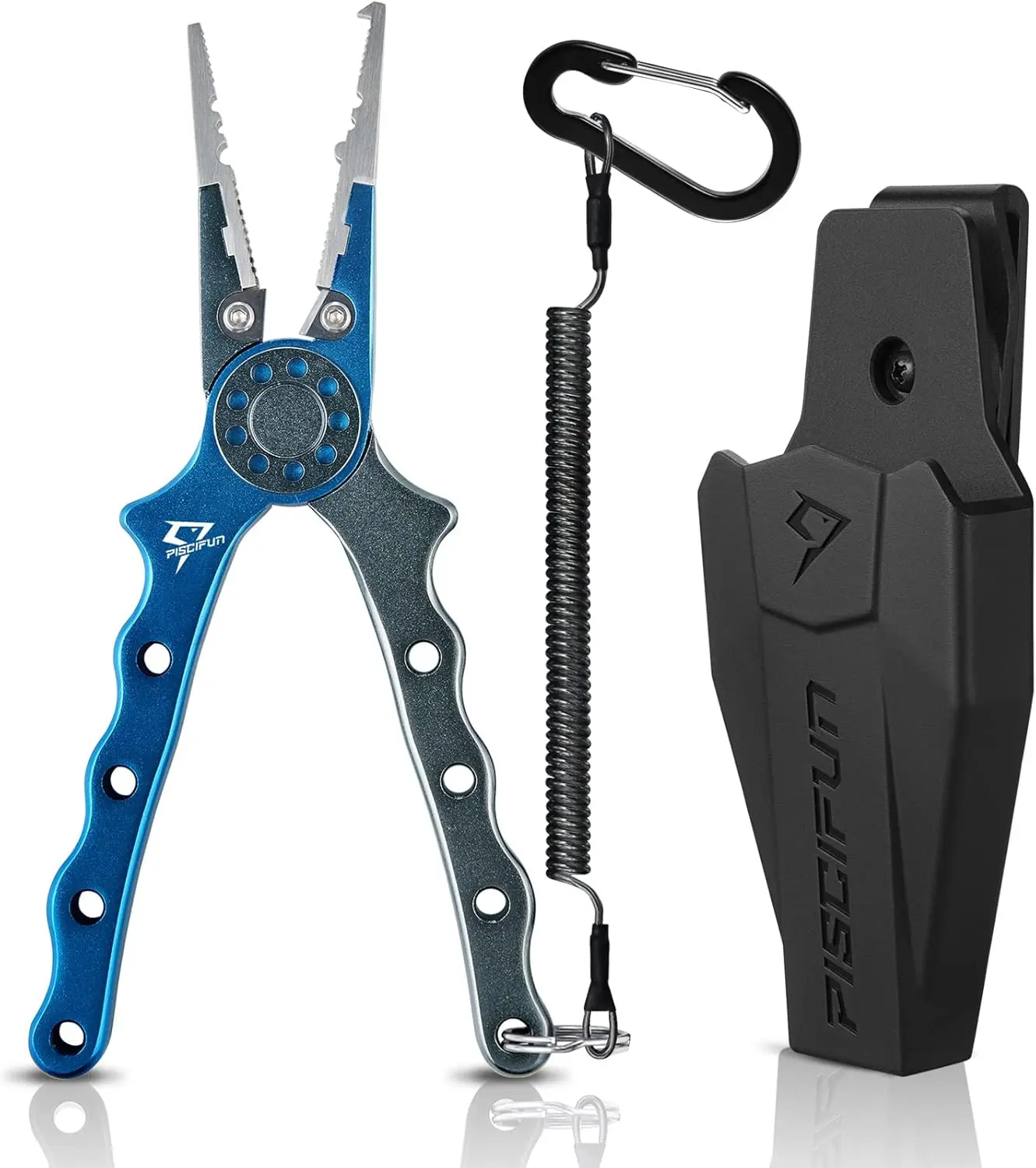 Piscifun Fishing Pliers with Split Ring – Saltwater Hook Remover, Braid Cutter, Corrosion-Resistant Fly Fishing Tool with Sheath & Lanyard