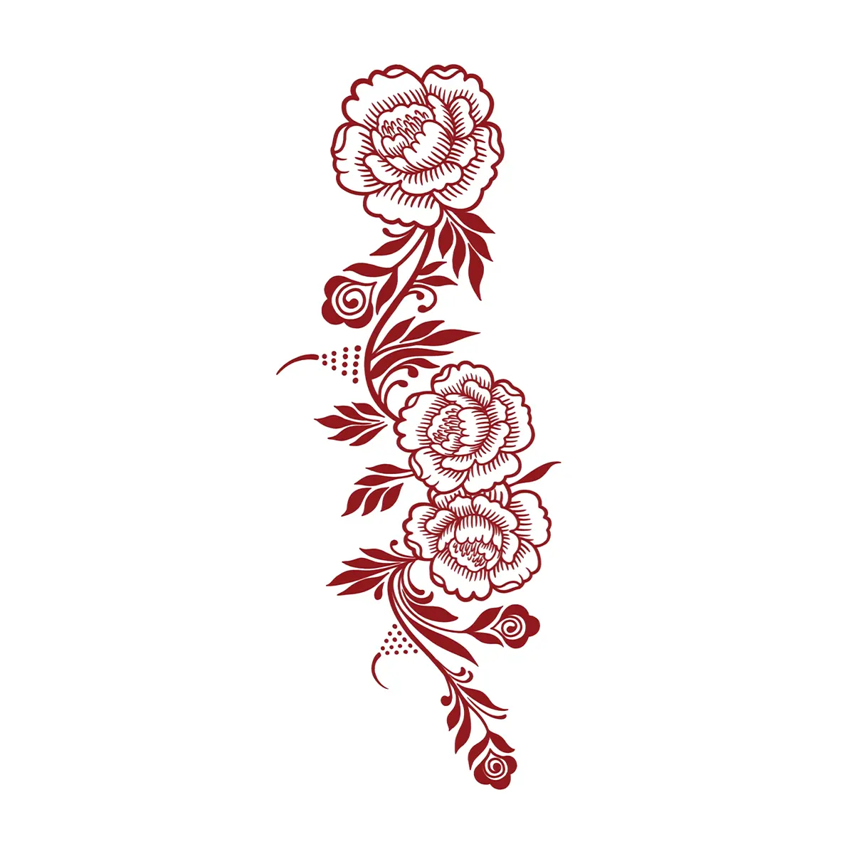 Red Henna Peony Floral Wrist Arm Temporary Tattoo Stickers - 2 Sheets Semi-Permanent Waterproof Realistic Fake Tattoos, Single Item for Men Women, All Skin Types Ideal for Swimming, Party, Wrist Forearm Arm