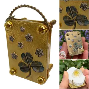 Mini Gold-Plated Flower Press • Clover Design • Handcrafted Miniature Floral Press Kit